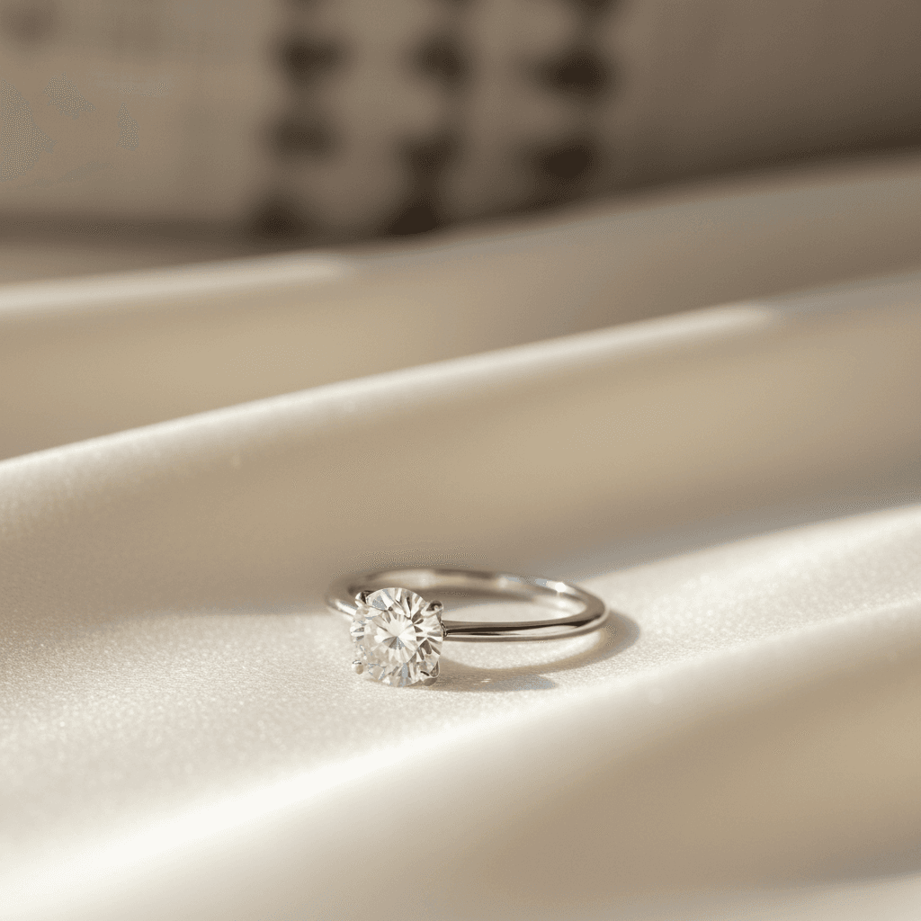 Diamond stud earrings in leather box