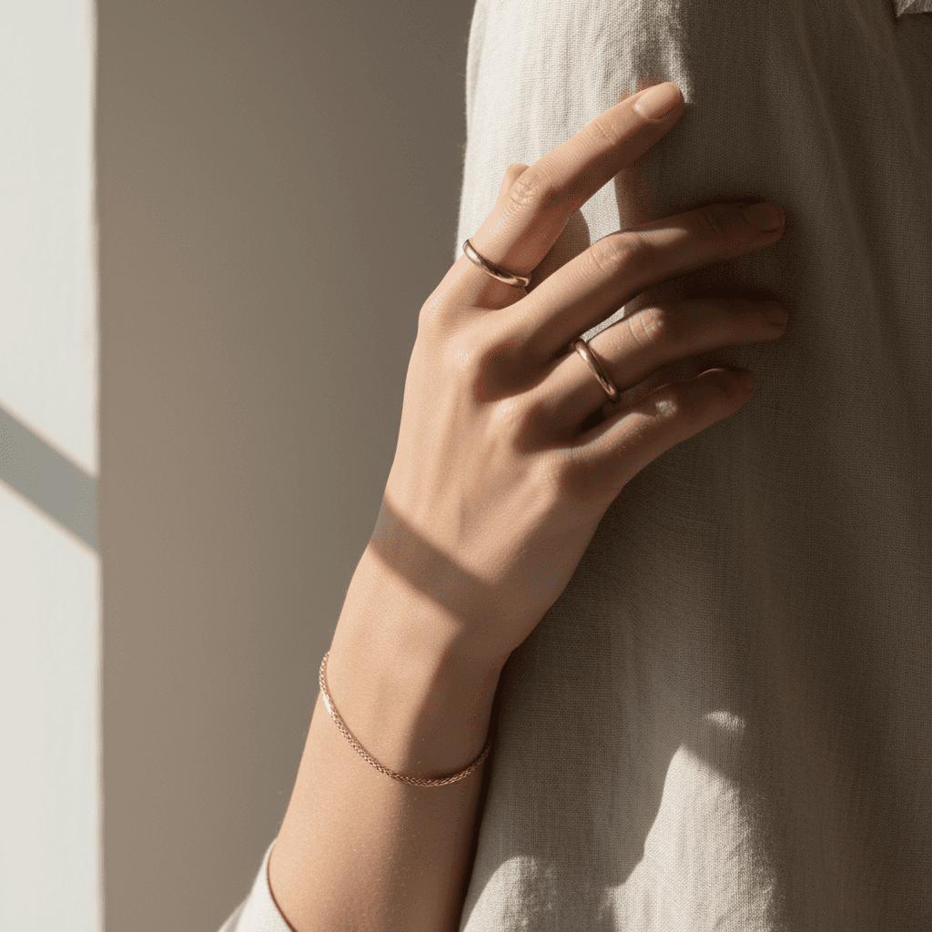 A gold ring displayed on black velvet