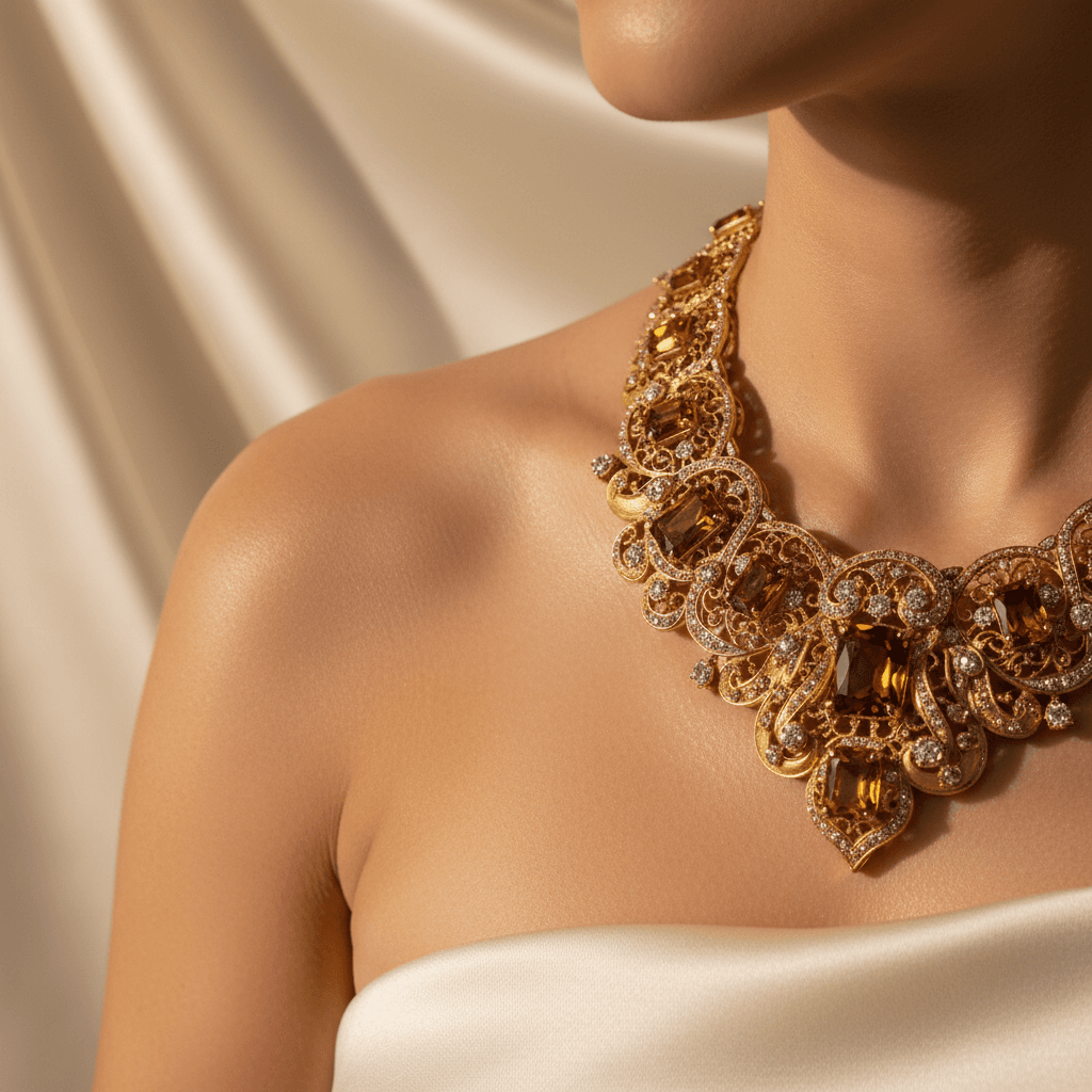 Sapphire and diamond necklace on black lacquer